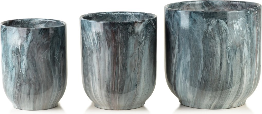 Sada 3 ks keramických květináčů NEVA MARBLE IV modrá/šedá