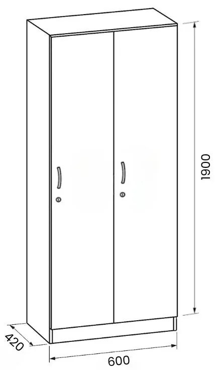 Drevená šatníková skrinka S5, 2 oddiely, 1900 x 600 x 420 mm, cylindrický zámok, zelená