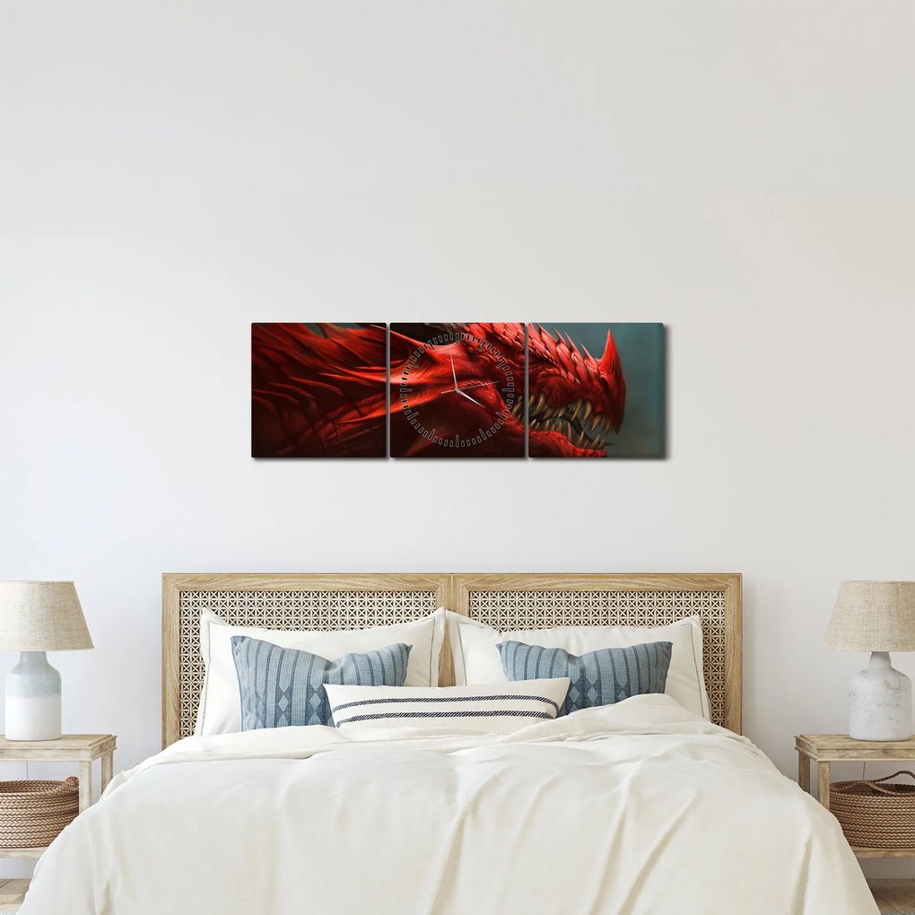 Obraz - Drak (s hodinami) (90x30 cm)
