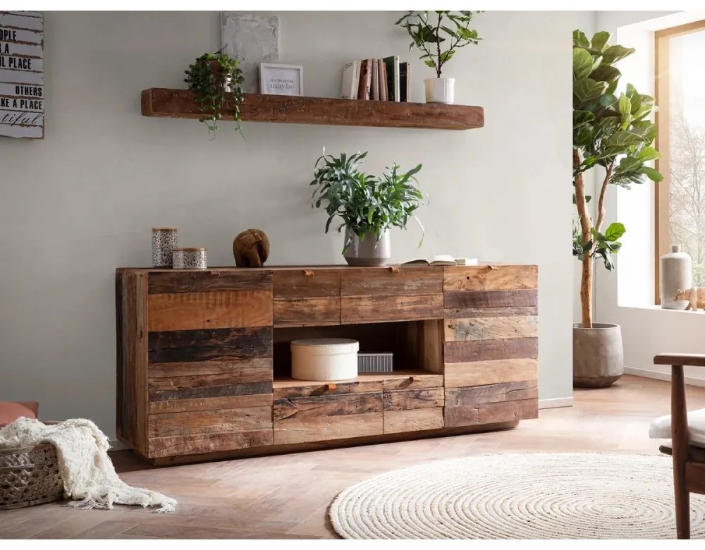 furniture-nabytek.cz - Masívny príborník Oldwood z recyklovaného dreva, lakovaný, prírodná farba – 180×40×75 cm