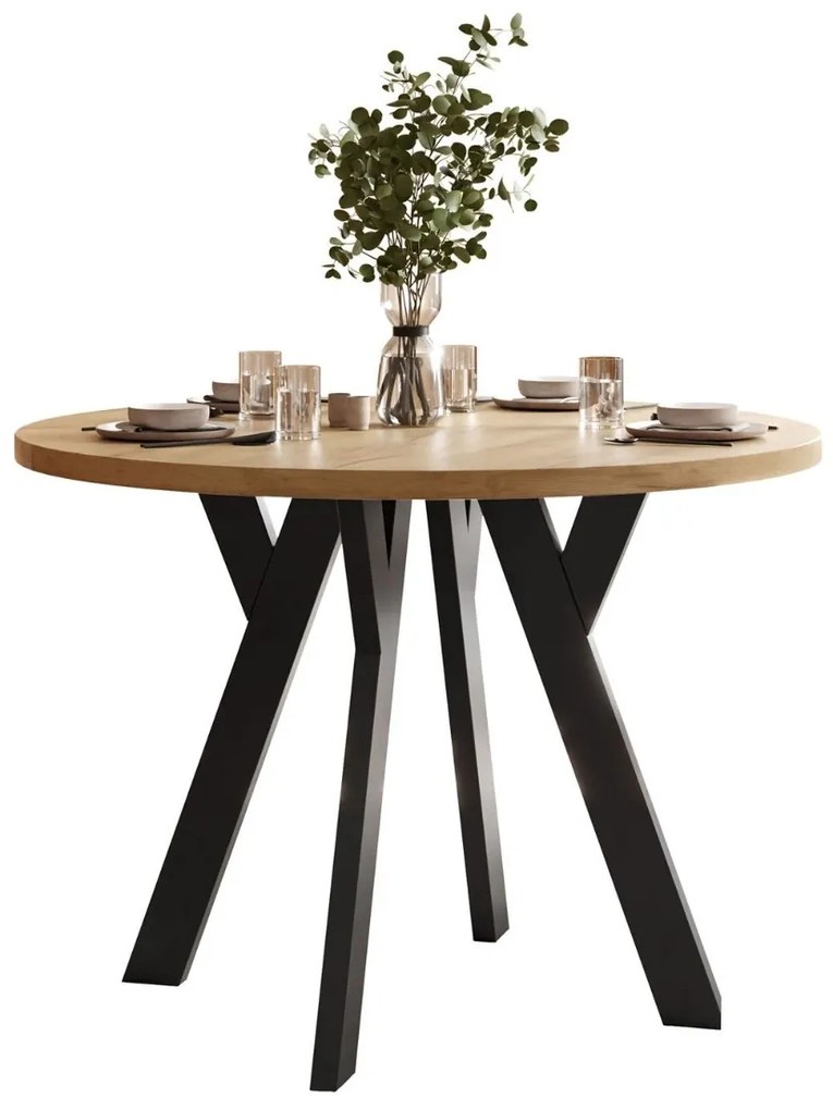 OKRÚHLY ROZKLADACÍ JEDÁLENSKÝ STÔL EWALD DUB KRAFT ZLATY + ČIERNY 100/140 cm