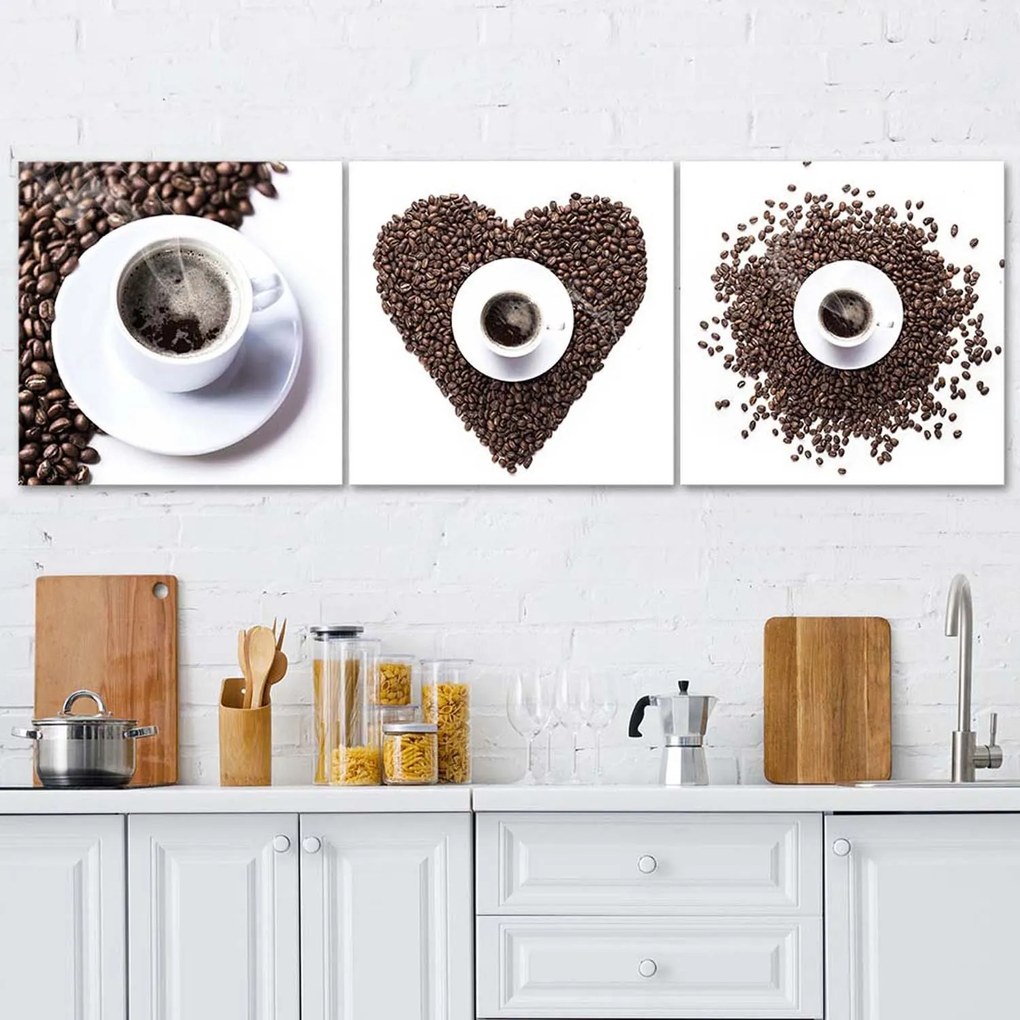 Gario Sada obrazov na plátne Coffee heart - 3 dielna Rozmery: 90 x 30 cm