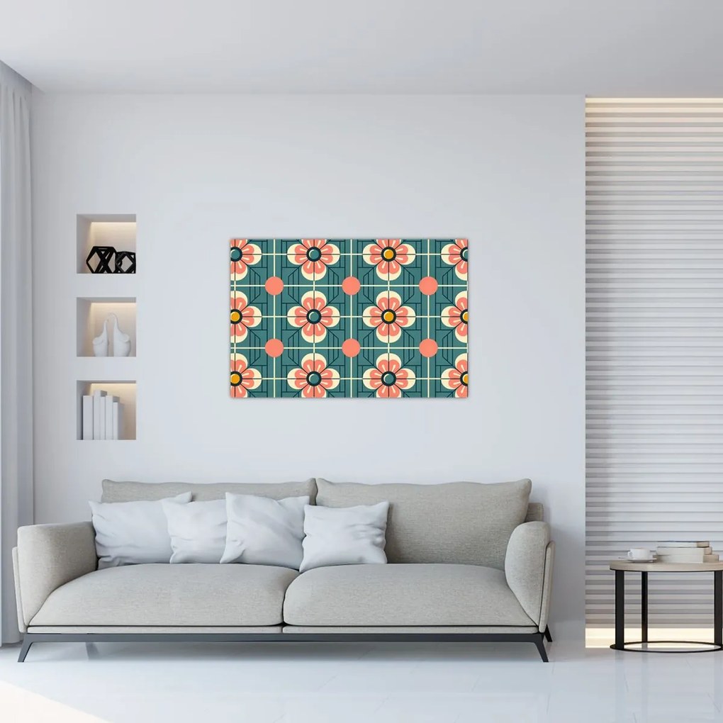 Obraz - Retro vzor s kvetmi (90x60 cm)