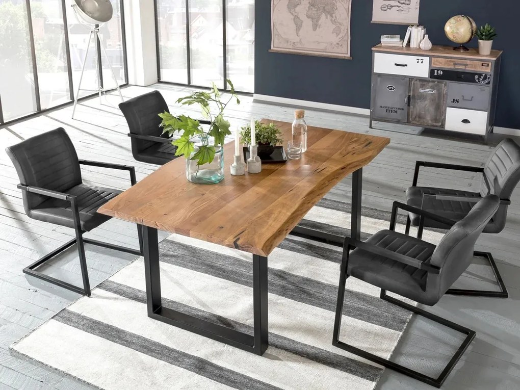 furniture-nabytek.cz - Sada 2 masivních křesel s područkou Picton, umělá kůže / kov, šedá/černá