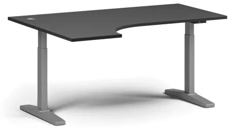 Výškovo nastaviteľný stôl, elektrický, 675-1325 mm, rohový ľavý, doska 1600x1200 mm, sivá podnož, grafit