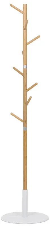 Věšák dřevěný stojanový, masiv bambus, bílá barva + přírodní odstín