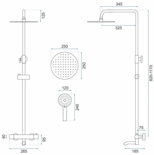 Sprchový set s termostatom Rea Lungo ružovozlatý - vaňová batéria, dažďová a ručná sprcha