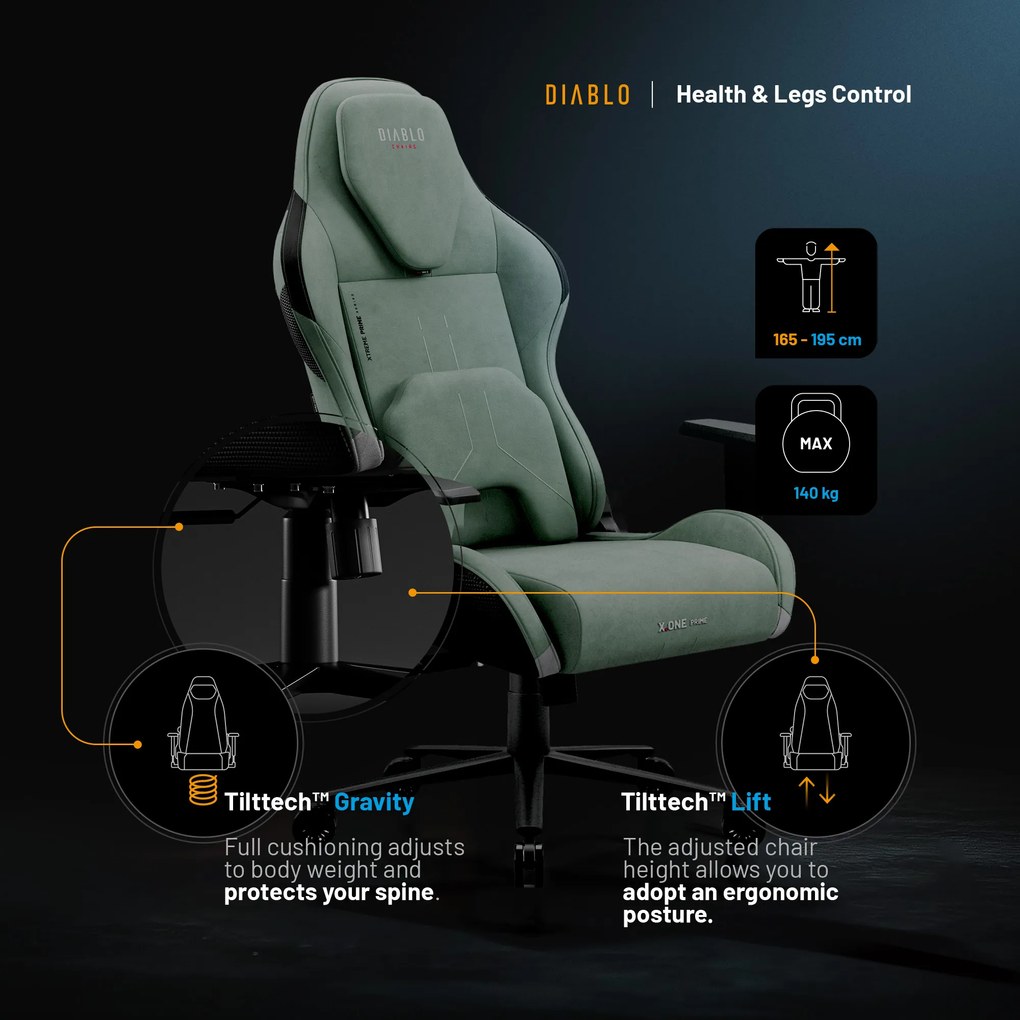 Zelené herné kreslo Diablo X.ONE Prime Ghotic Green