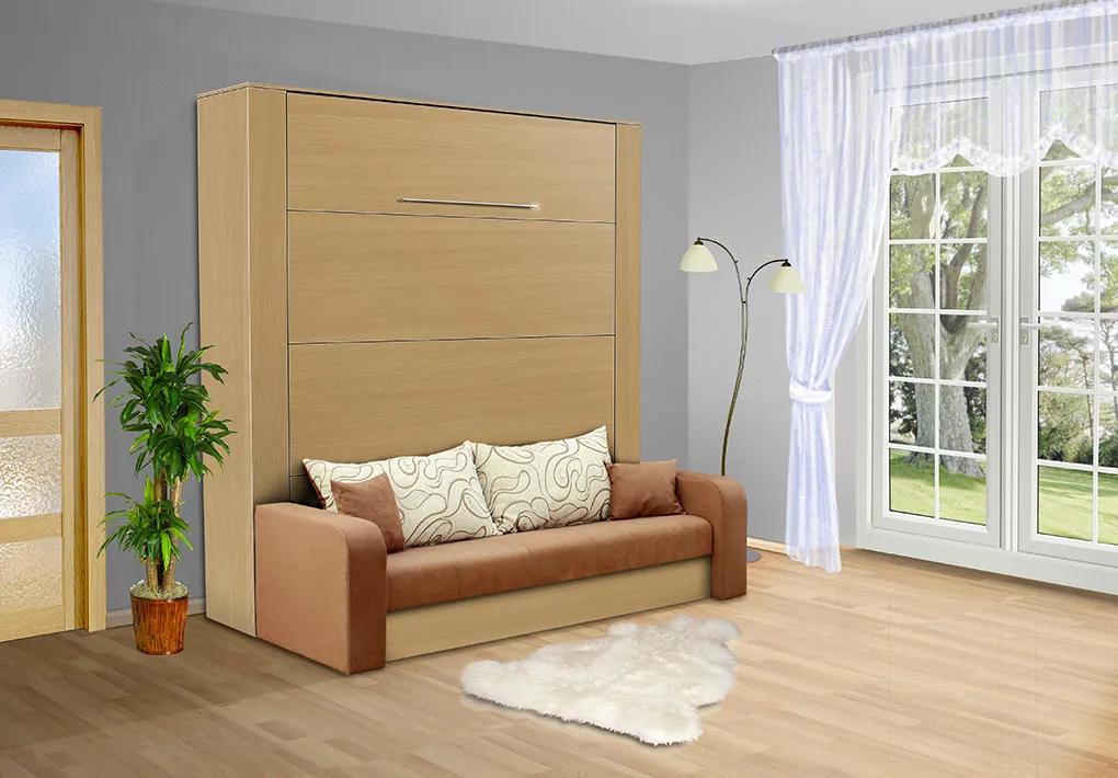 Nabytekmorava Sklápacia posteľ s pohovkou VS 3071P . 200x140 nosnost postele: štandardná nosnosť, farba lamina: buk 381, farba pohovky: nubuk 133 caramel