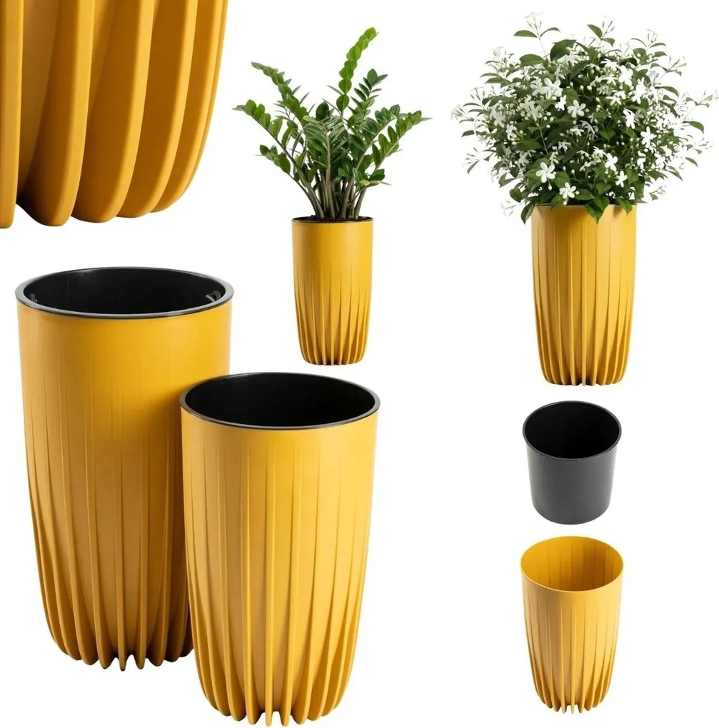 Sada 2 ks květináčů Stripped Eco hořčicová