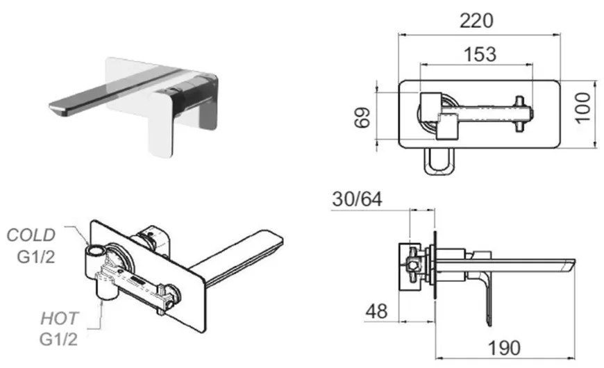 Matne čierna podomietková umývadlová batéria (1 výstup) Spy – Sapho