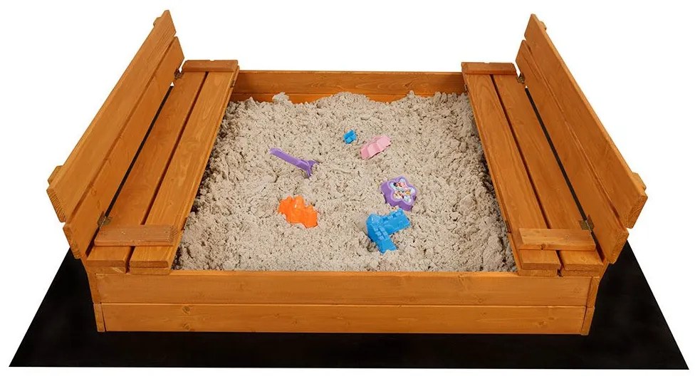 Detské drevené uzatvárateľné pieskovisko s lavičkami a strieškou Baby Mix 120x120 cm sivé
