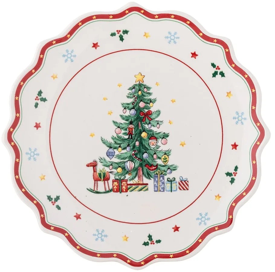 Červeno-krémový servírovací keramický tanier s vianočným motívom ø 17 cm Naive – Bloomingville