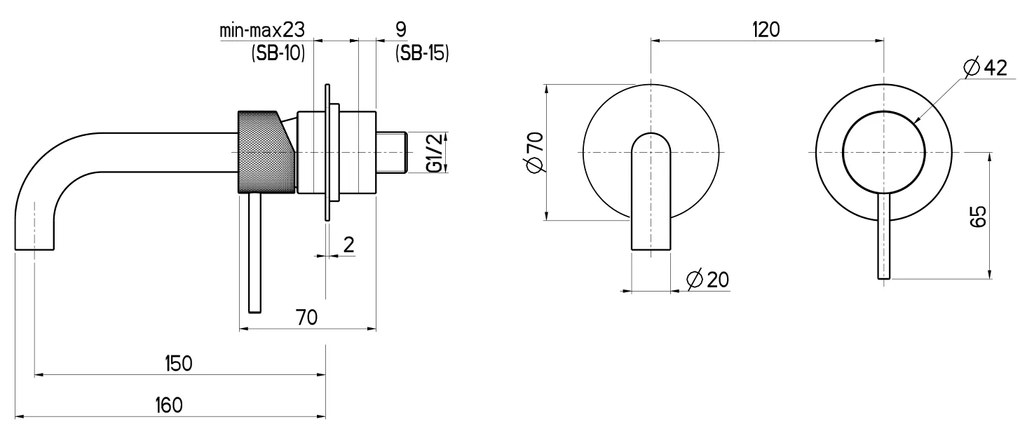 Sapho Sapho, ULTRASAN 2-prvková podomietková umývadlová batéria, hubica 16cm, čierná mat/chróm, UT118VBC