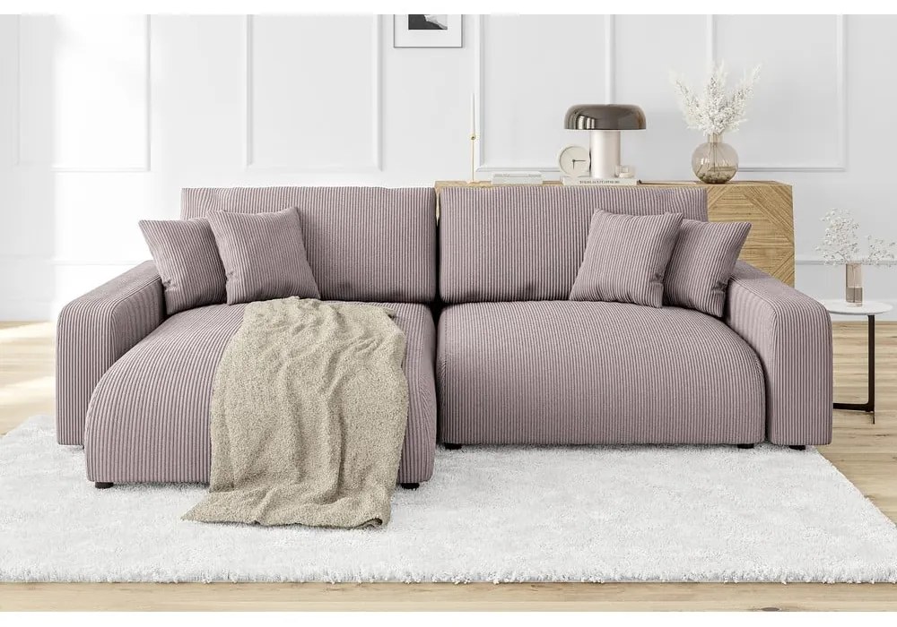 Svetloružová menčestrová rozkladacia rohová pohovka (variabilná) Sara – Ropez