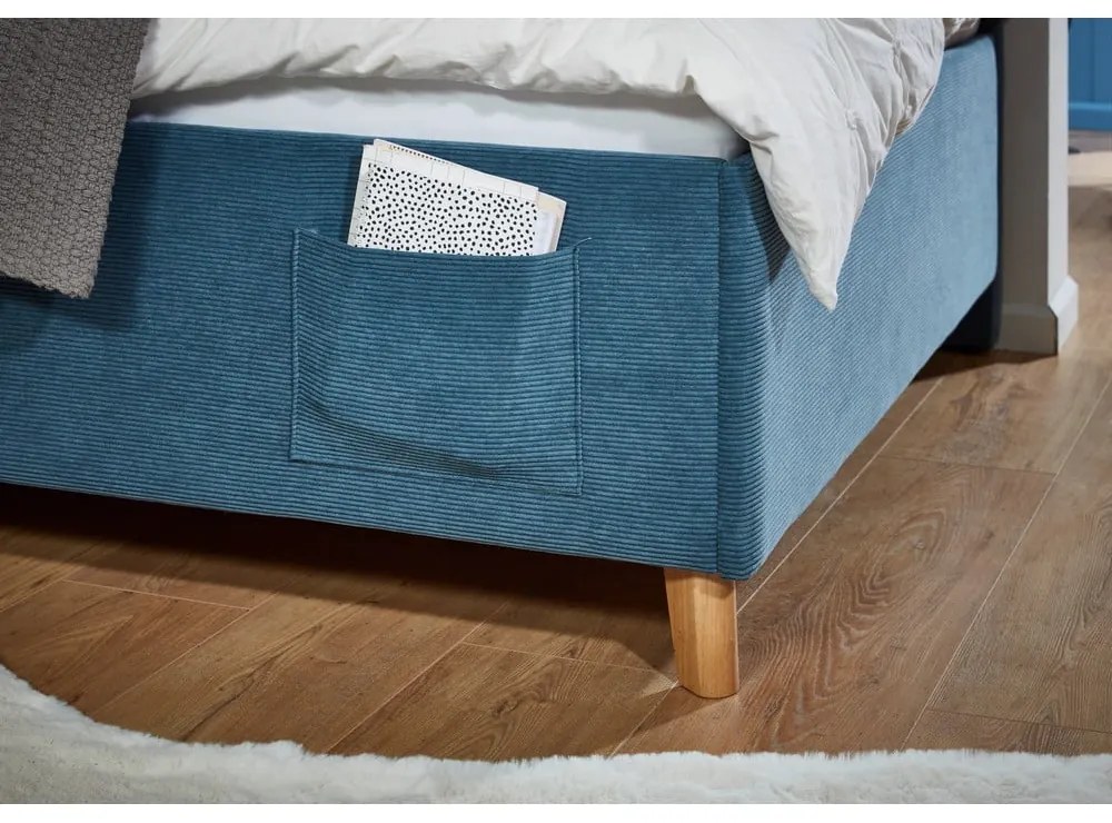 Modrá čalúnená rohová detská posteľ bez roštu 140x200 cm Cool – Meise Möbel