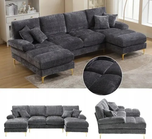 Modulárna pohovka v tvare U Dvojité rozkladacie sedadlo Szenil, sivá