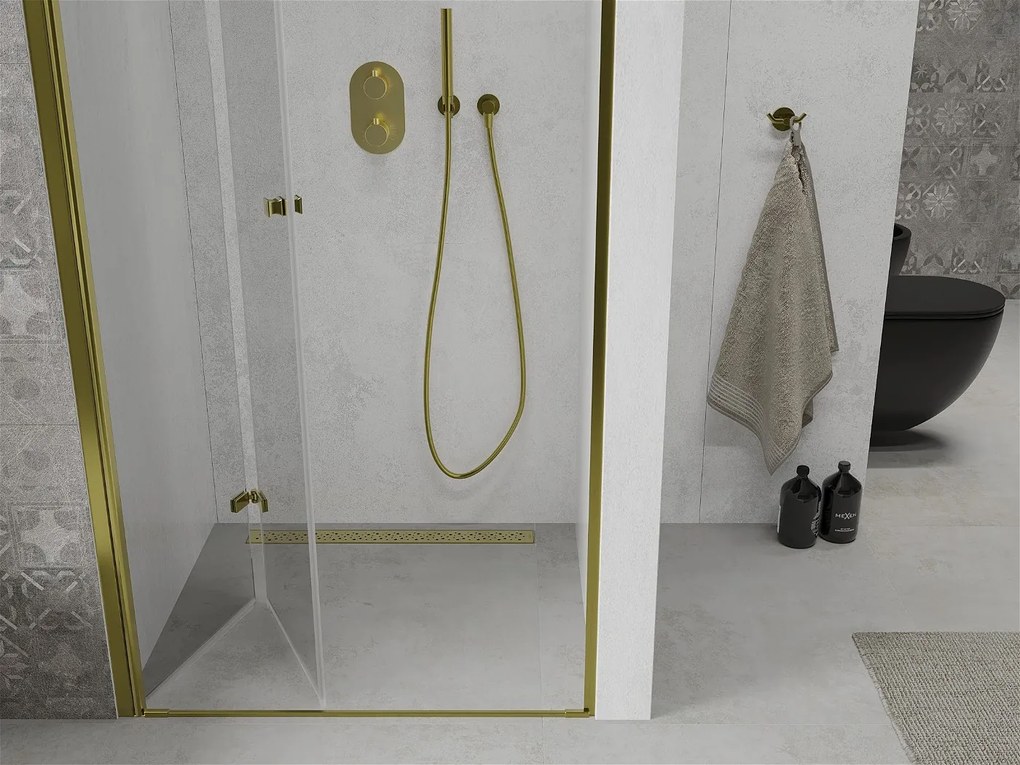 Mexen LIMA sprchové skladacie dvere ku sprchovému kútu 80 cm, zlatá-priehľadná, 856-080-000-50-00