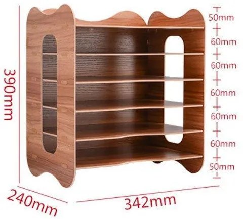 DIY kancelársky zásobník na dokumenty, organizér na dokumenty 6 priehradiek tmavé drevo 2361