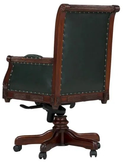 furniture-nabytek.cz - Masívne kancelárske kreslo Cambridge z pravej kože, mahagónové, lakované, zelené