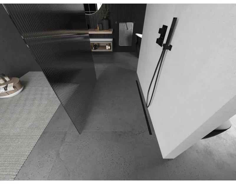 Mexen Kioto, sprchová zástena Walk-In 110 x 200 cm, 8mm sklo s rebrovým vzorom, grafitový profil, 800-110-002-66-09