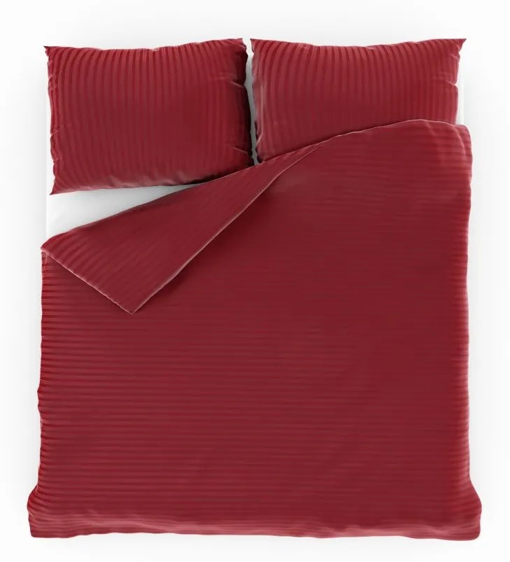 Posteľné saténové obliečky s prúžkom 220x200, 2x70x90cm Červené