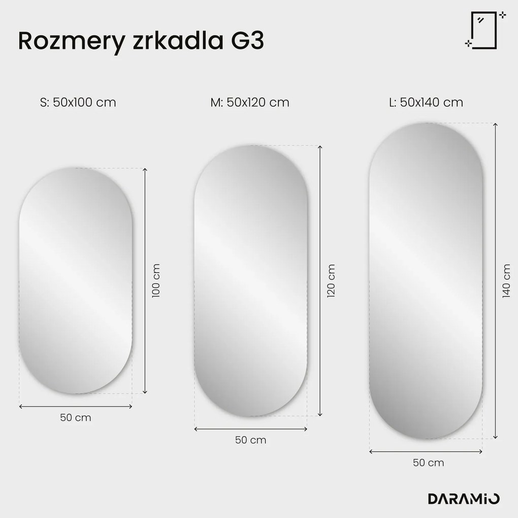 Podlhovasté zrkadlo so zaoblenými koncami a LED osvetlením G3
