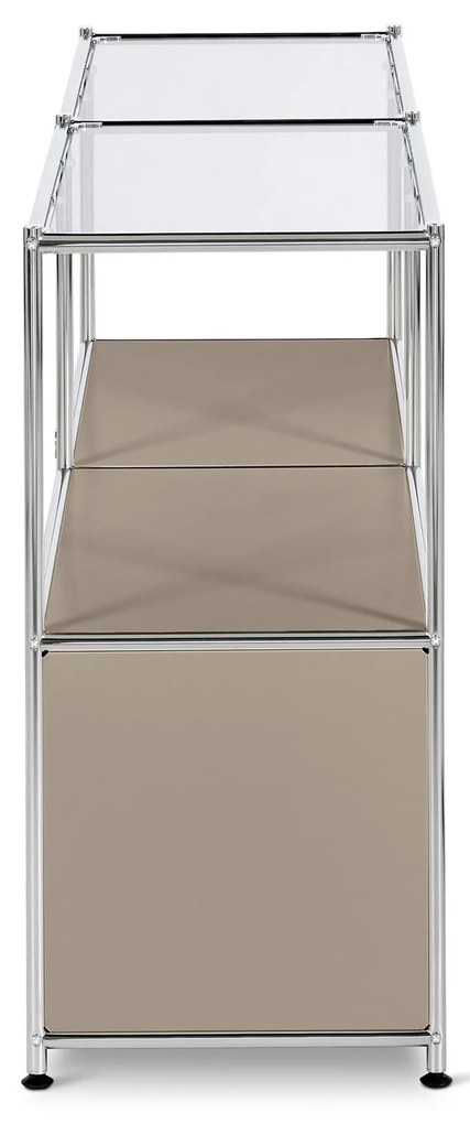 Kovová odkladacia skrinka »CN3« s 2 výklopnými dvierkami a sklenými poličkami, tmavošedá