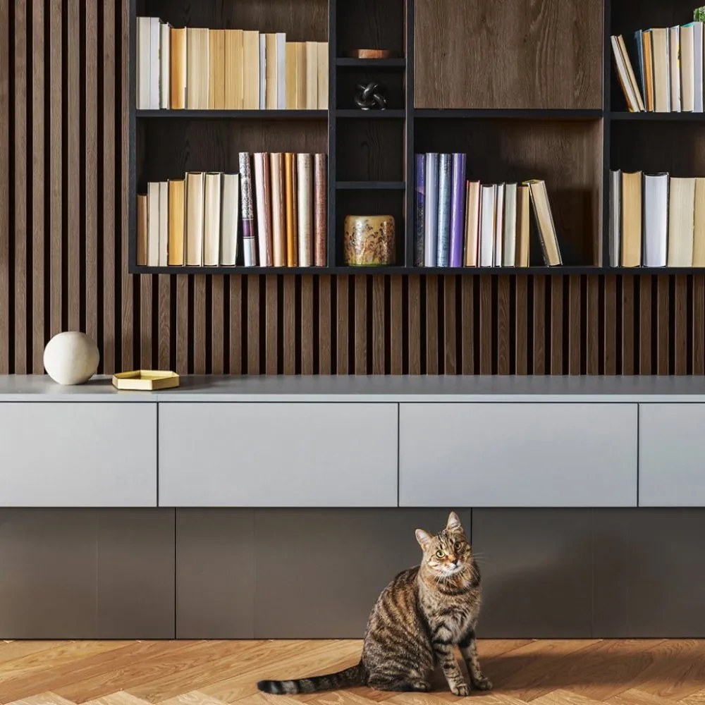Akustický panel ACOUSTIC LINE - ezotica | čierna, 2650 x 245 x 22 mm, lamely MDF + FINISH FOLIE, akustický podklad FILC
