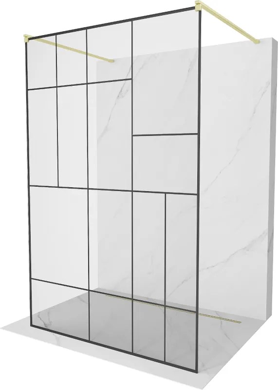 Mexen Kioto voľne stojaci sprchový panel 140 x 200 cm, čierny vzor 8 mm, zlaté brúsené