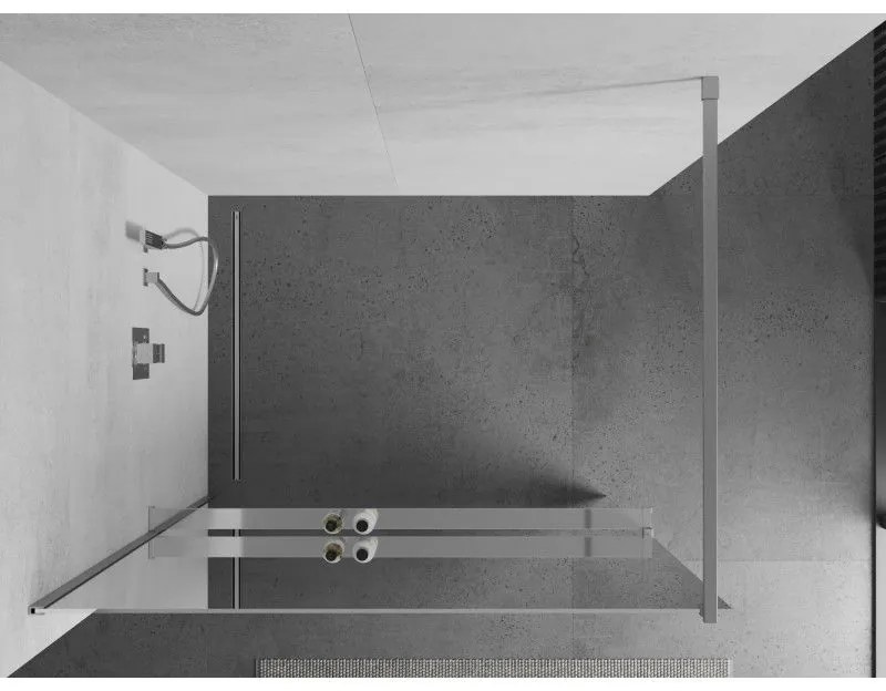 Mexen Kioto+, sprchová zástena s poličkou a držiakom na uteráky 120 x 200 cm, 8mm sklo vzor zrkadlo, chrómový profil, 800-120-121-01-50