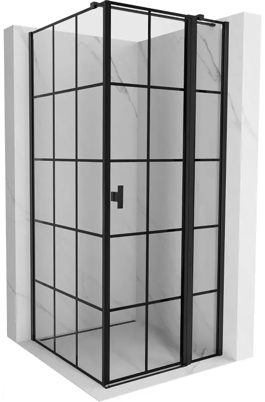 Mexen, Mexen Mist T sklápací sprchový kút pravý 90 x 90 cm, čierna mriežka - 8A4T-090-090-70-77-P