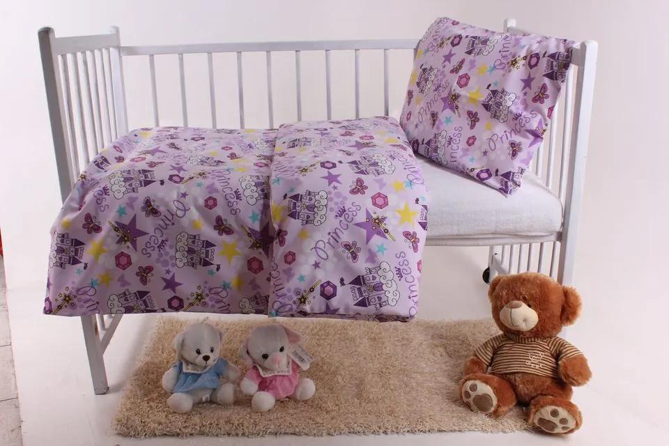 Detská posteľná súprava "PRINCESS" - fialová (130x90 cm, 45x65 cm)