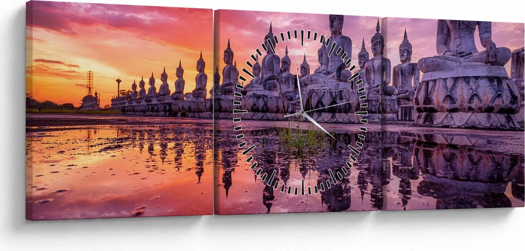 Obraz - Budhovia v západe slnka (s hodinami) (90x30 cm)