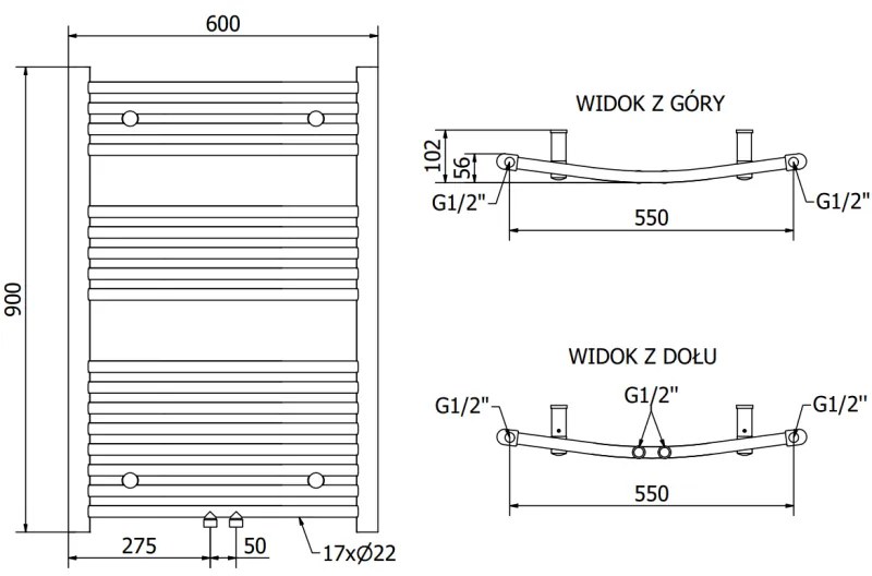 Mexen Ares, vykurovacie teleso 900x600 mm, 433 W, antracitová, W102-0900-600-00-66