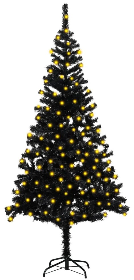 vidaXL Umelý vianočný stromček s LED a podstavcom čierny 180 cm PVC