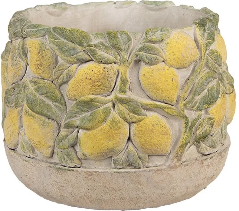 Béžový antik cementový kvetináč lemovaný citrónmi Lemoni - Ø 19*15cm