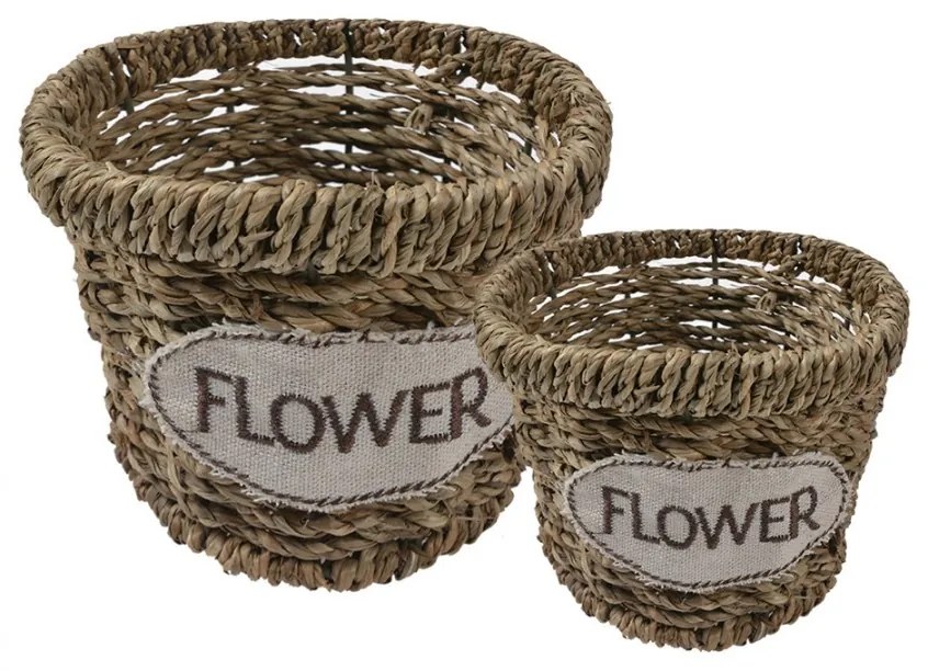 2ks pletený košík z morskej trávy Flower - Ø 16*13 / Ø 13*11 cm
