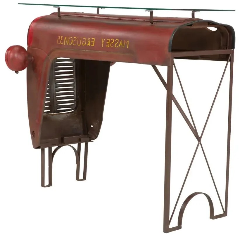 furniture-nabytek.cz - Lakovaný traktorový barový stůl s barovými židlemi Kerala, kov, červená – 122×88×110 cm