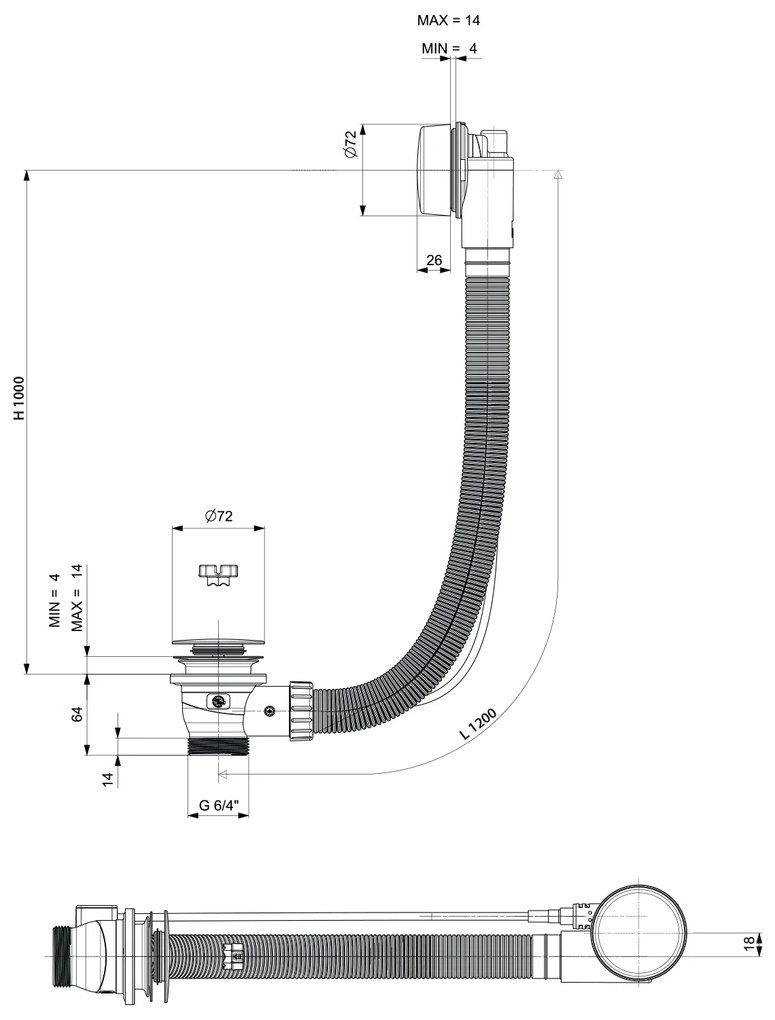 Polysan Polysan, Vaňová súprava s bovdenom, dĺžka 1200mm, zátka 72mm, biela, 71856.10