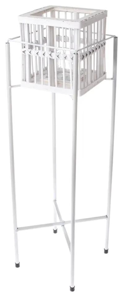 Biely svietnik z kovu a ratanu Dakls, výška 65,5 cm