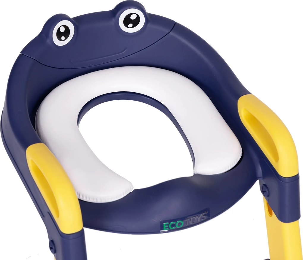 Detská nástavka na toaletu so schodíkmi, protišmyková, mäkké sedadlo, modrá ECOTOYS