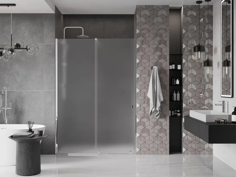 Mexen Velar, posuvné sprchové dvere do otvoru 160 cm, 8mm sklo námraza, chrómová, 871-160-000-31-01