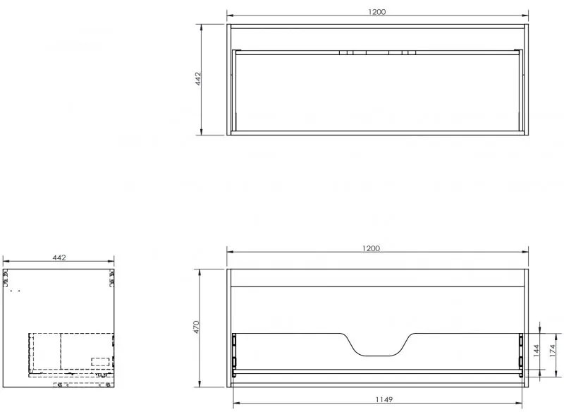 Mexen Box-A, závesná skrinka 120 cm, 1 zásuvka, grafitová matná, 91AX0-1200-470-1-66