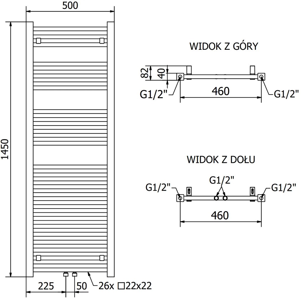 Mexen Pluton vykurovacie teleso 1450 x 500 mm, 712 W, čierna, W106-1450-500-00-70