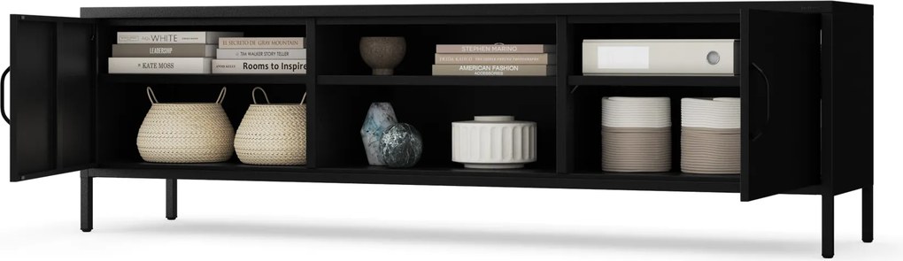 Široká kovová TV skrinka XL na nožičkách, čierna, 1700x400x500 mm: ROSARIA