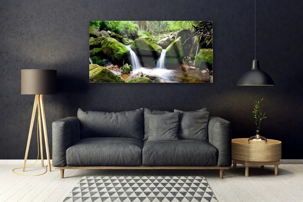 Obraz na akrylátovom skle Vodopád skaly príroda 120x60 cm