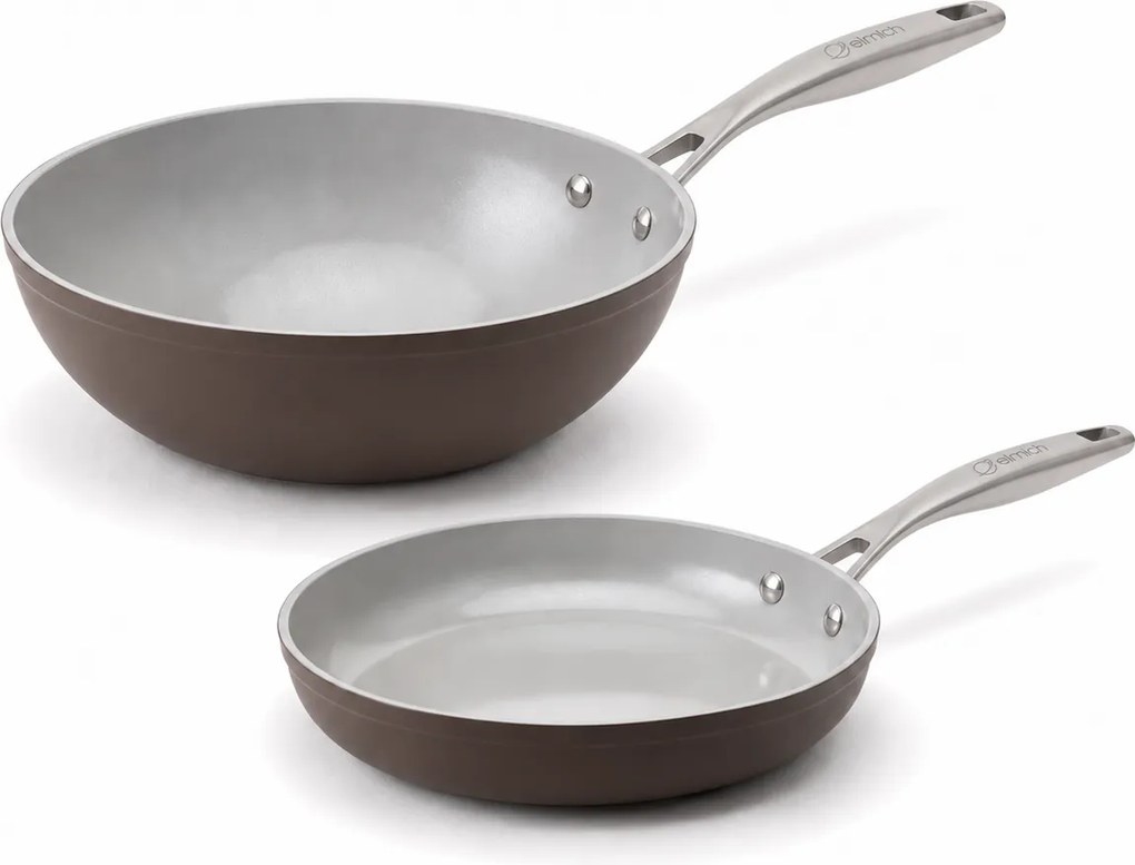 Elmich Základná súprava keramických panví Zen 2 ks - klasická + wok, hnedá