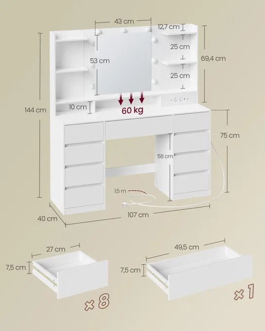 Toaletný stolík s LED zrkadlom RDT141WB02