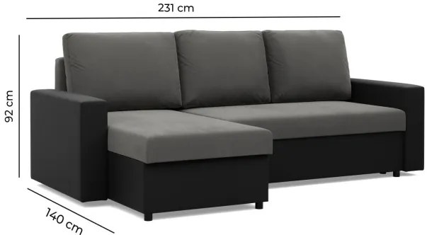 Rohová rozkladacia sedačka LUNA popolová / biela